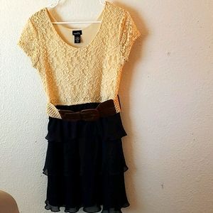 Rue21 Yellow Lace Bodice Black Tiered Mini Dress
